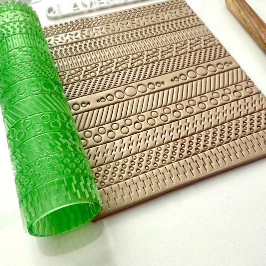 Dots & Dashes Texture Roller for Polymer Clay | 3D Printed Clay Embossing Roller | Geometric Texture Tool