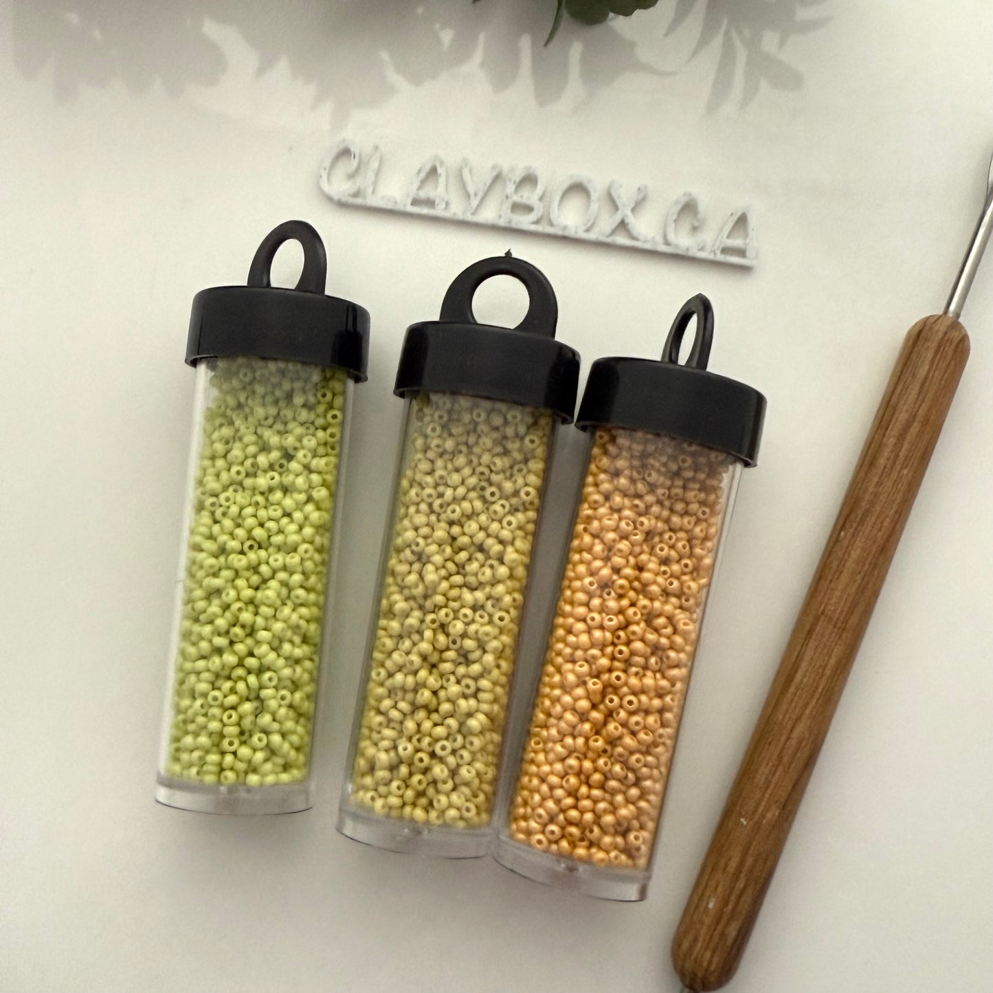 Mustard and Moss Bead Trio – Czech 11/0 Seed Beads in Yellow-Brown, Mustard, and Light Green – 3 x 20g Vials