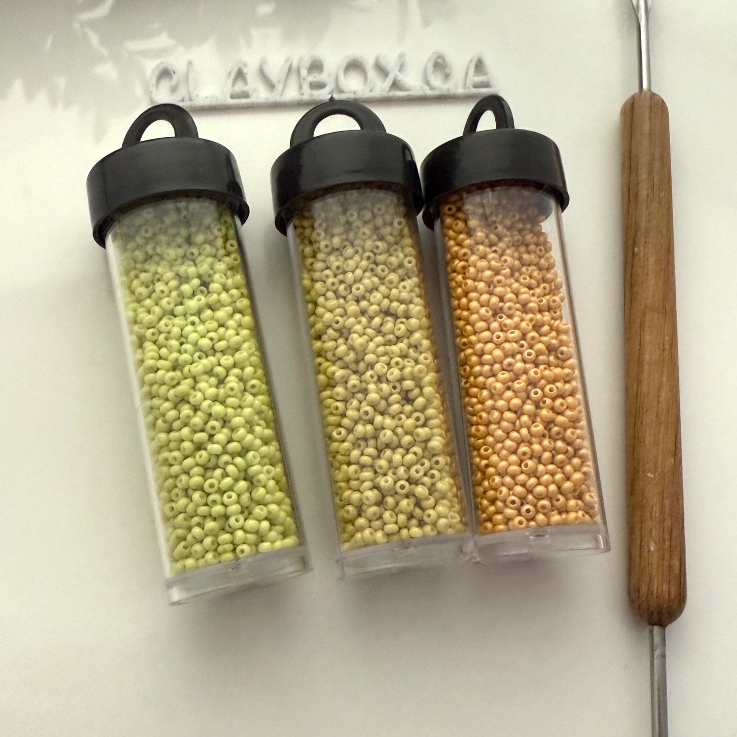 Mustard and Moss Bead Trio – Czech 11/0 Seed Beads in Yellow-Brown, Mustard, and Light Green – 3 x 20g Vials