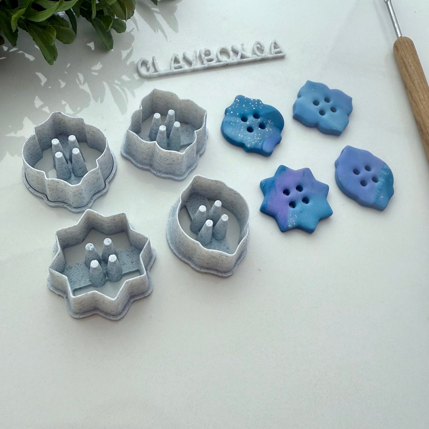 Moroccan Button Cutter Set – 4 Polymer Clay Cutters with Hole Guides for Handmade Buttons