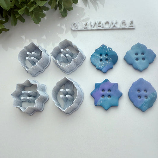 Moroccan Button Cutter Set – 4 Polymer Clay Cutters with Hole Guides for Handmade Buttons