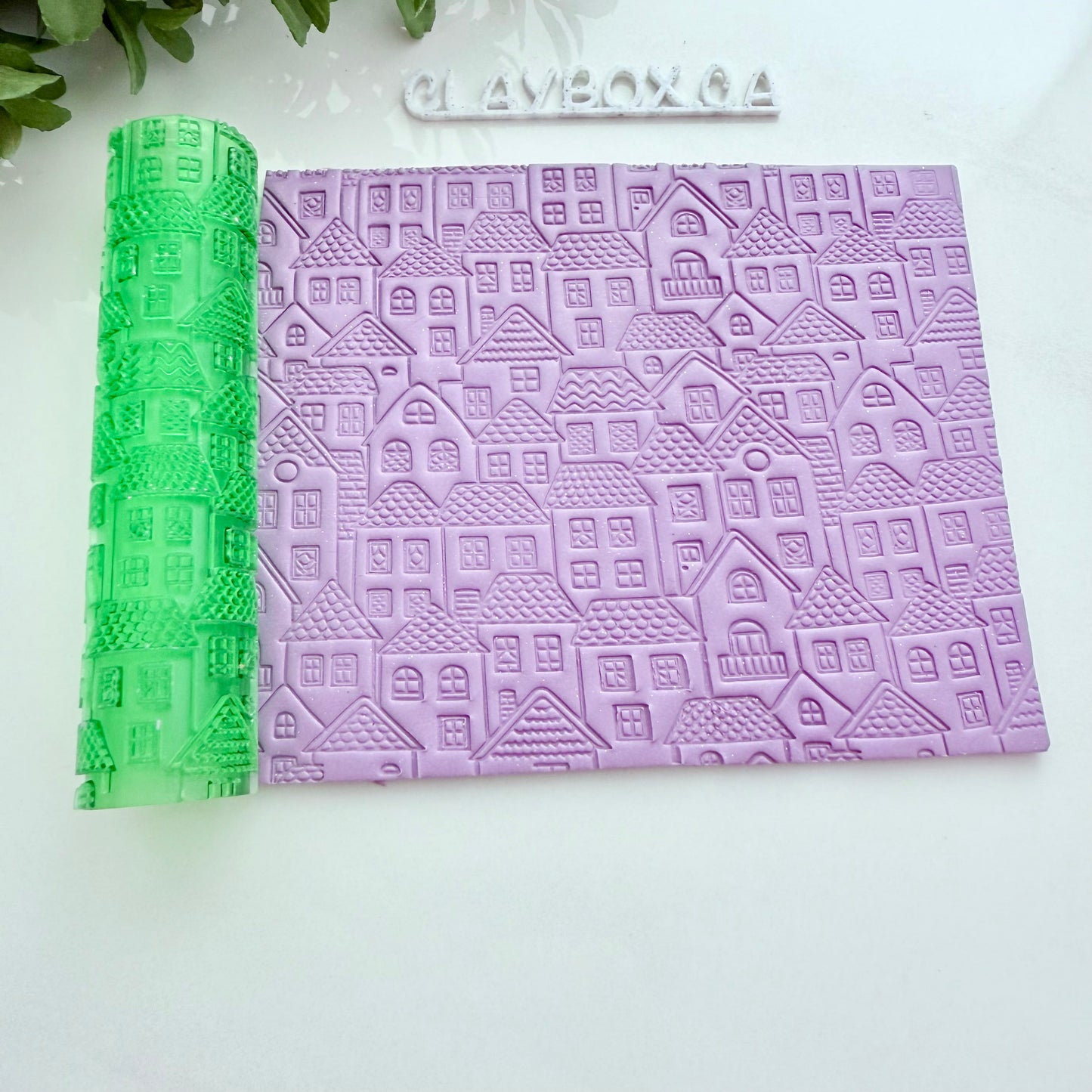 Townscape Texture Roller for Polymer Clay – 3D Printed Roller 4" x 1" with House and Roof Pattern