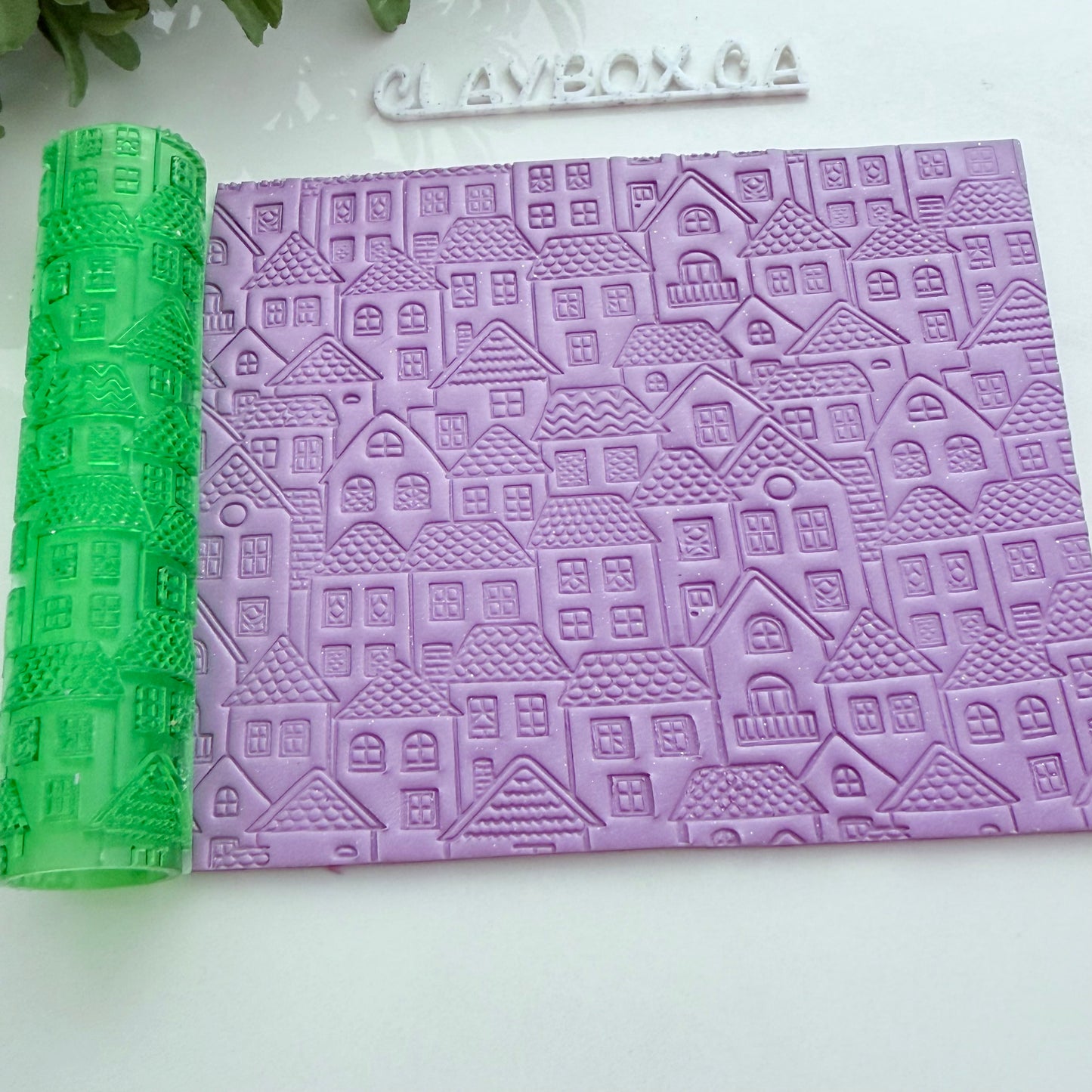 Townscape Texture Roller for Polymer Clay – 3D Printed Roller 4" x 1" with House and Roof Pattern