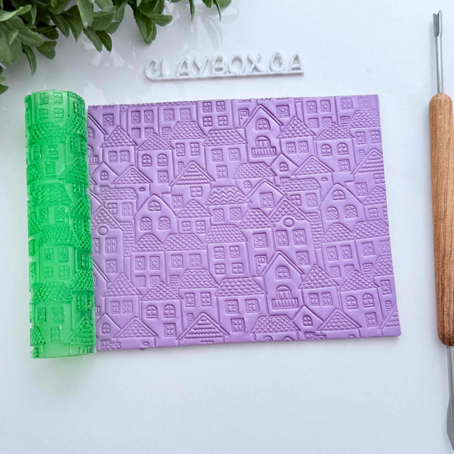 Townscape Texture Roller for Polymer Clay – 3D Printed Roller 4" x 1" with House and Roof Pattern