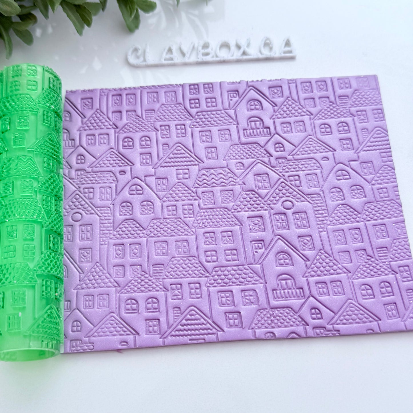Townscape Texture Roller for Polymer Clay – 3D Printed Roller 4" x 1" with House and Roof Pattern