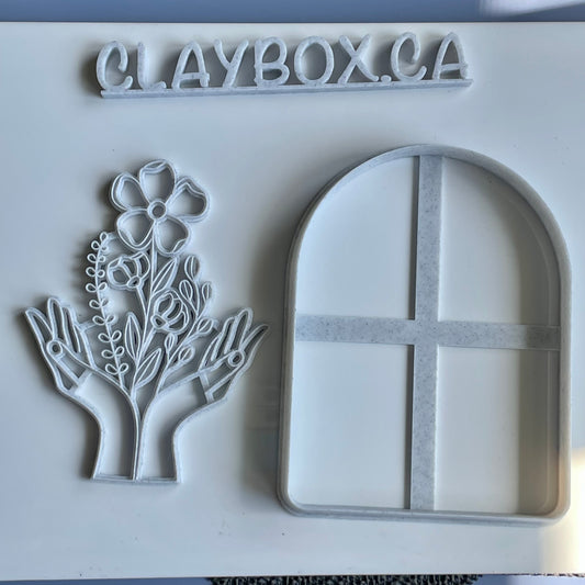 Wildflower hands stamp and matching cutter - made for use with polymer clay