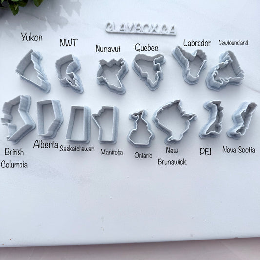 Canadian Province Polymer Clay Cutters – All Provinces & Territories – Canada Map Clay Cutters – Earring Cutters – Clay Box Supplies