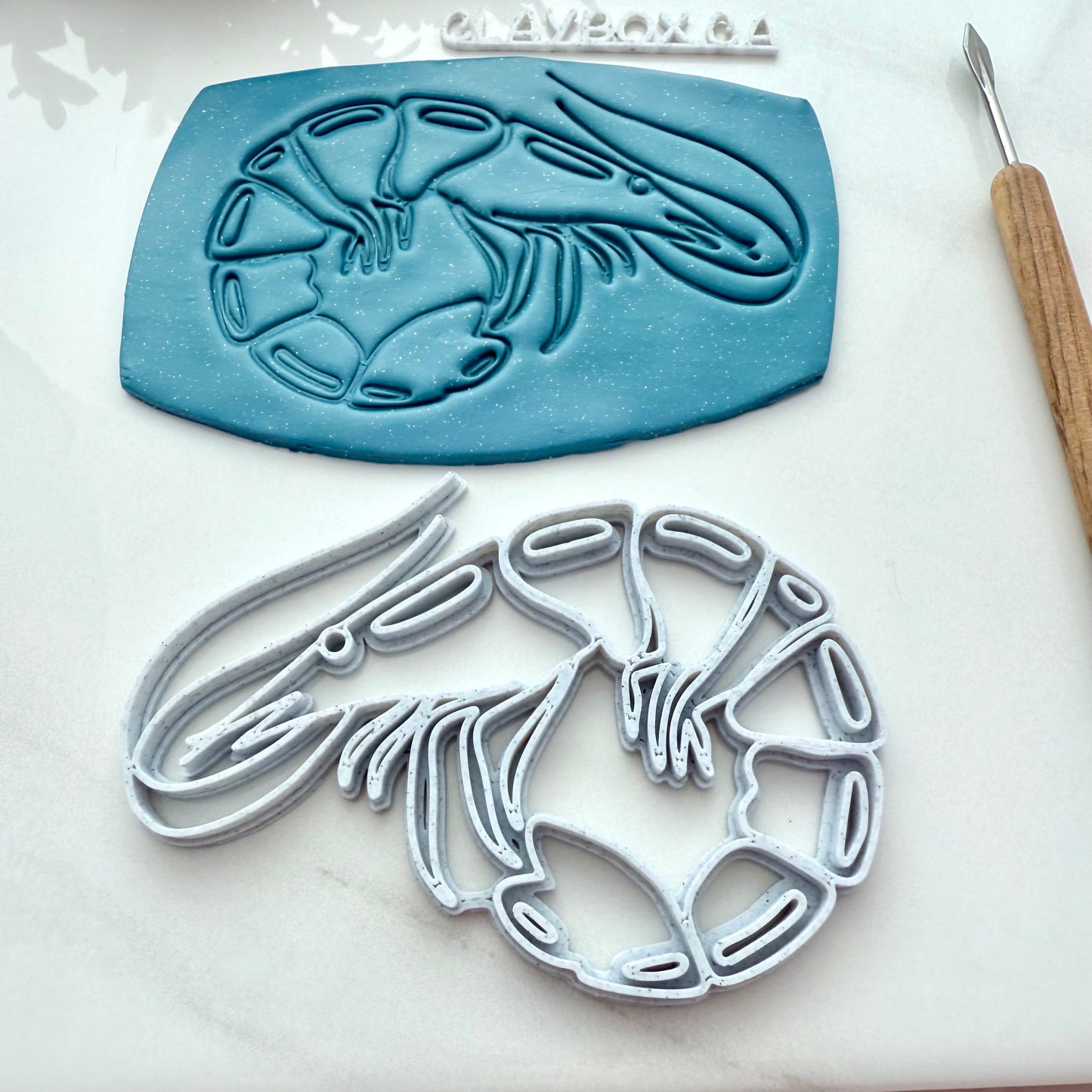 Large Shrimp Stamp – 3D Printed for Pottery Clay