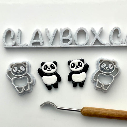 Panda Cutter Pair – Polymer Clay Cutters – Left & Right Facing – 3D Printed with Stamp Lines – Tapered for Clean Cuts