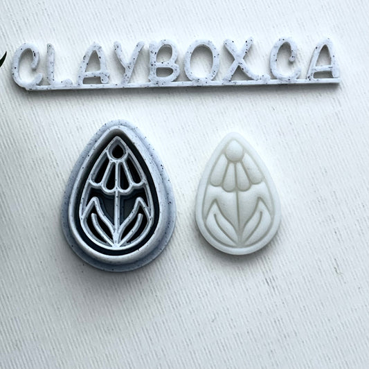 Daisy Teardrop Cutter – Polymer Clay Cutter with Built-In Stamp – 3D Printed Floral Clay Tool