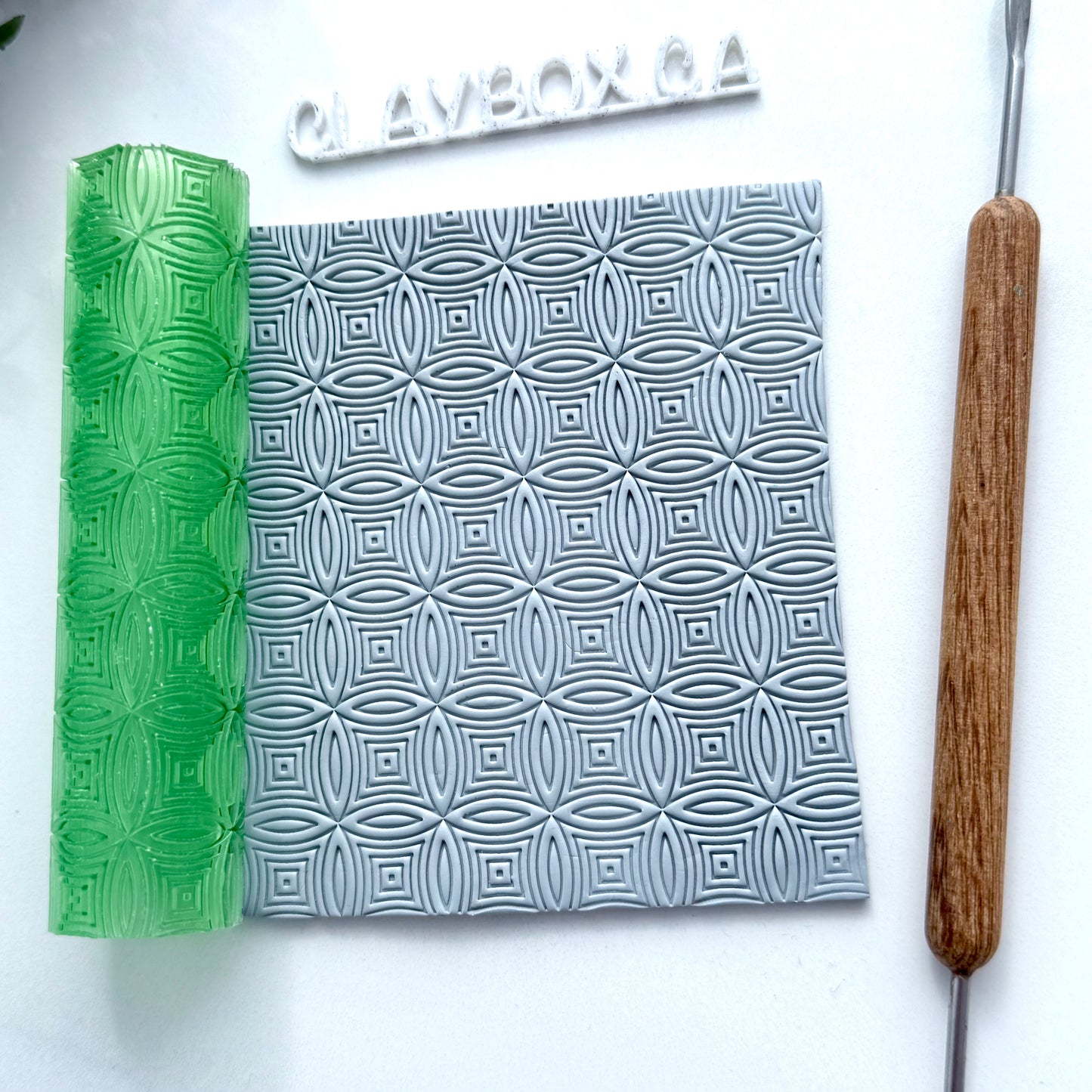 Kaleidoscope Texture Roller for Polymer Clay – 4 Inch Embossing Roller, Geometric Pattern, Clay Tool