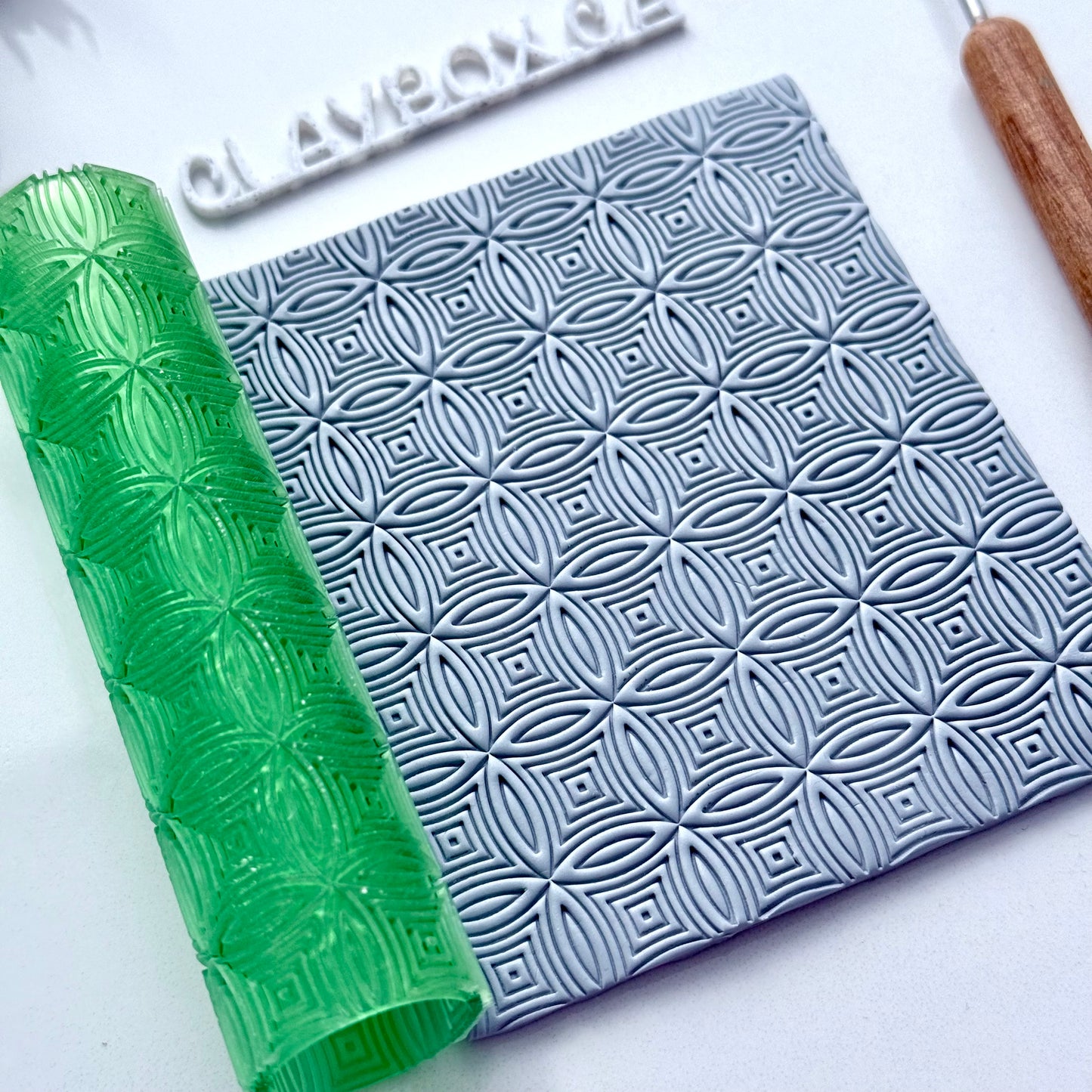 Kaleidoscope Texture Roller for Polymer Clay – 4 Inch Embossing Roller, Geometric Pattern, Clay Tool