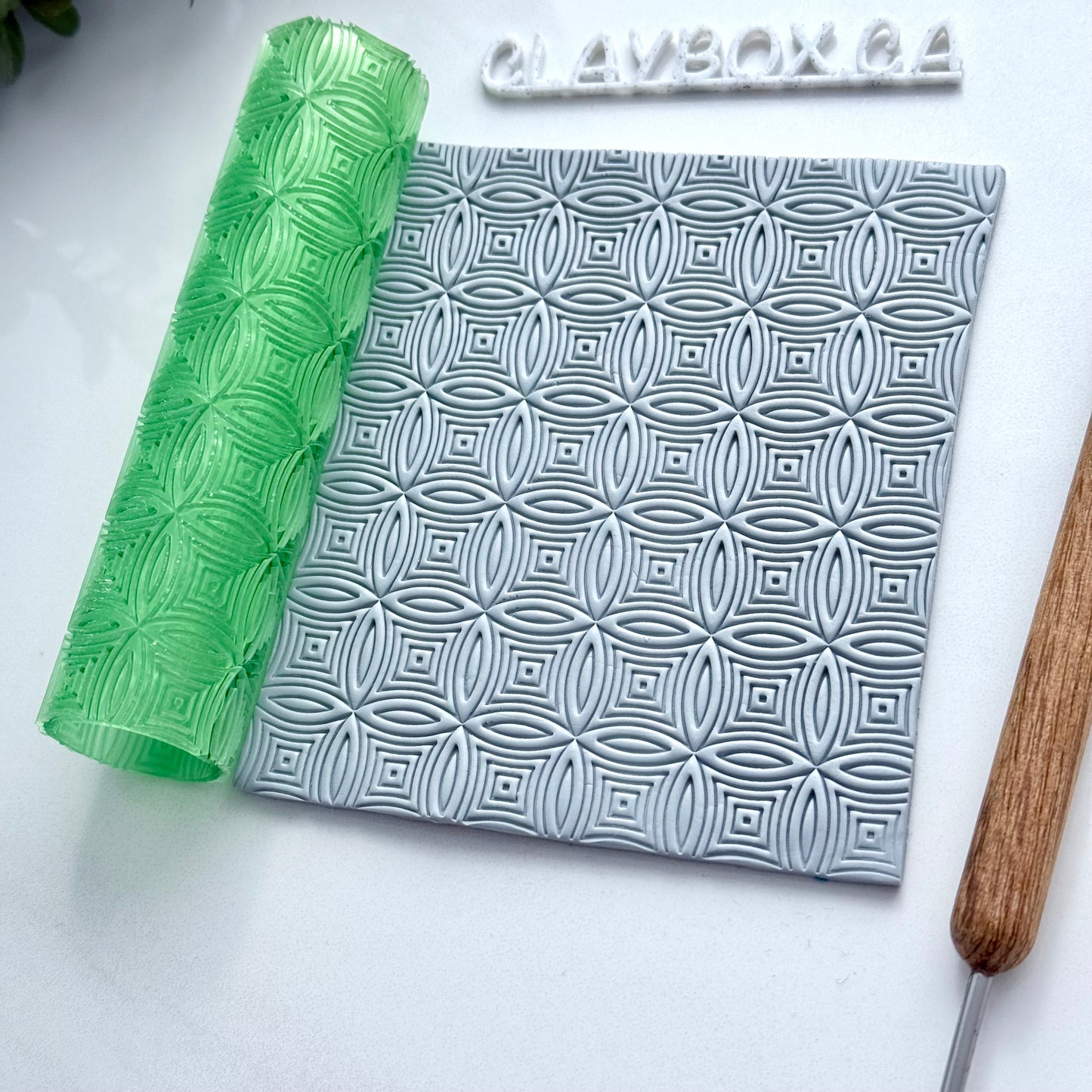 Kaleidoscope Texture Roller for Polymer Clay – 4 Inch Embossing Roller, Geometric Pattern, Clay Tool
