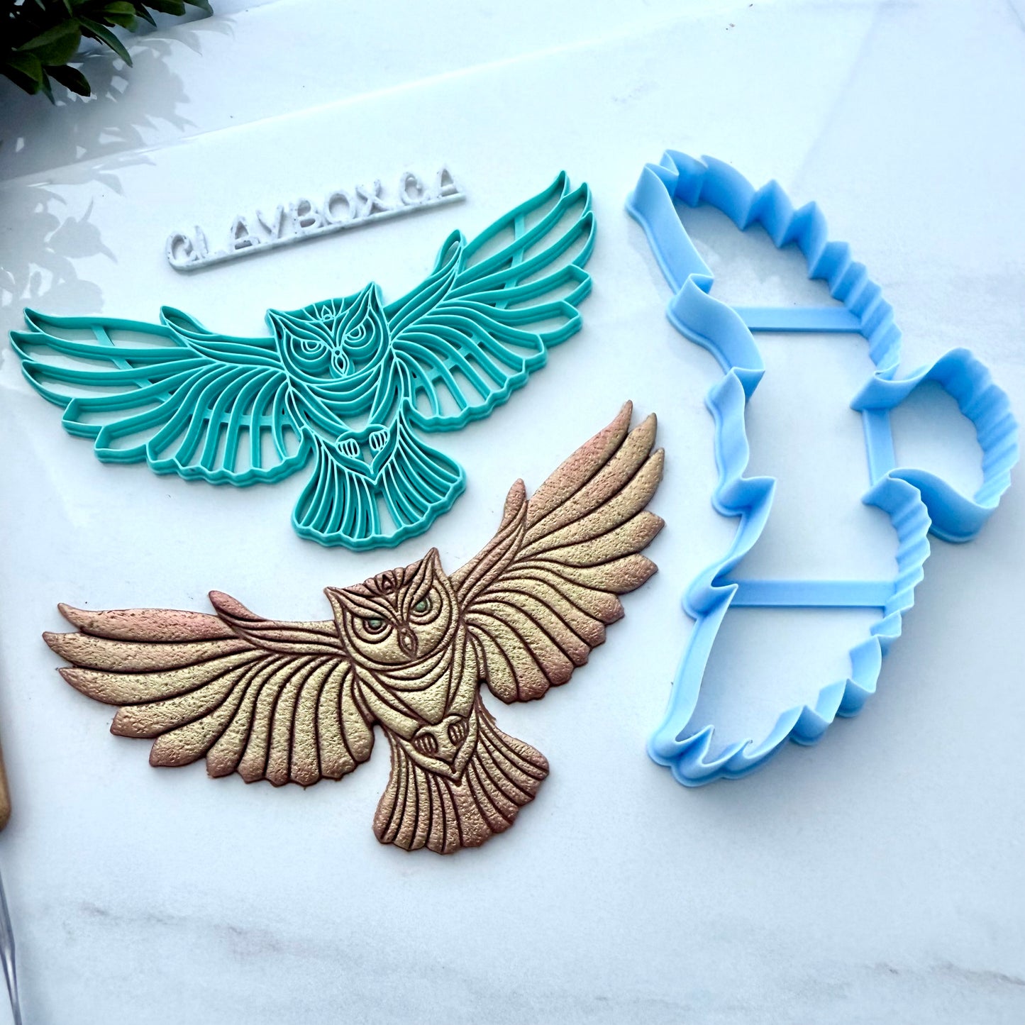 🦉 Large Owl Clay Stamp & Matching Cutter – Flying Owl Design