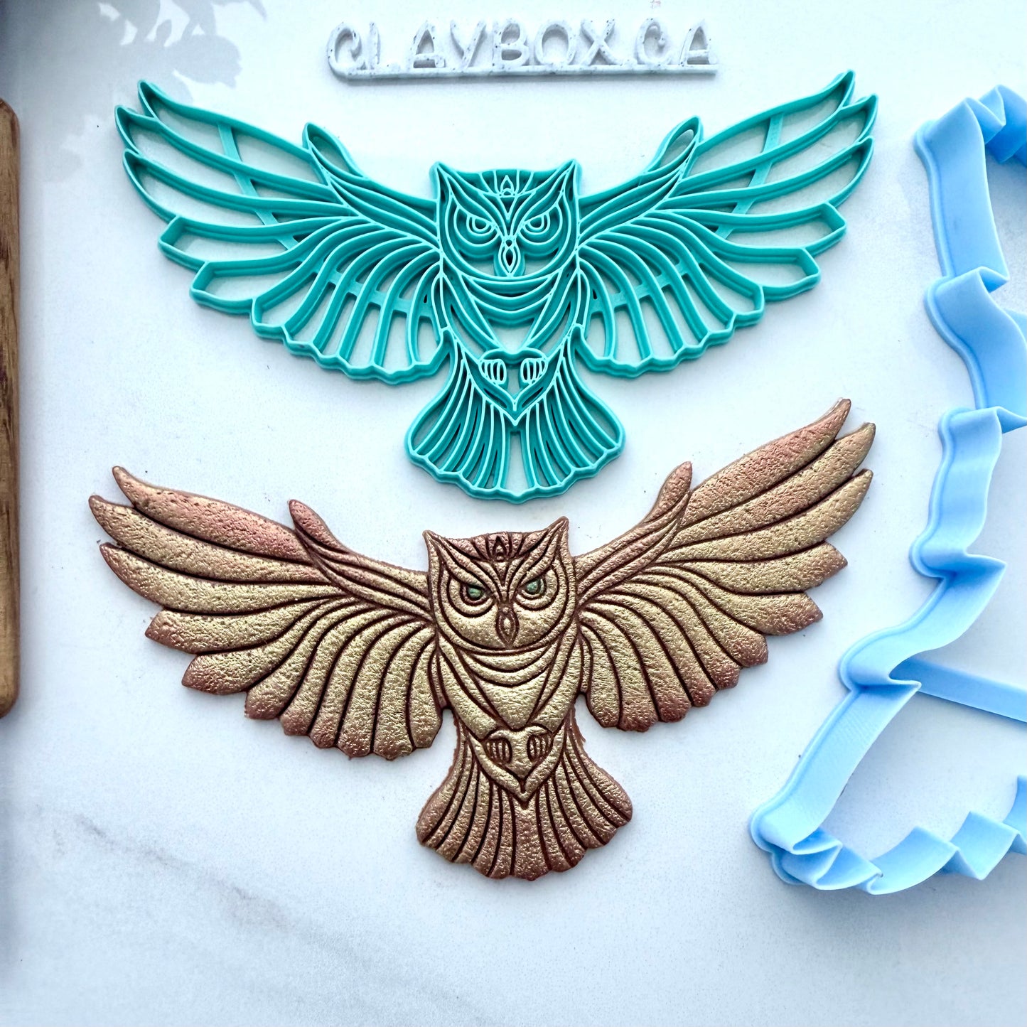 🦉 Large Owl Clay Stamp & Matching Cutter – Flying Owl Design