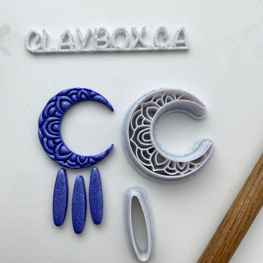 Henna Moon Cutter Set for Polymer Clay - Crescent Moon with Dangle Cutter