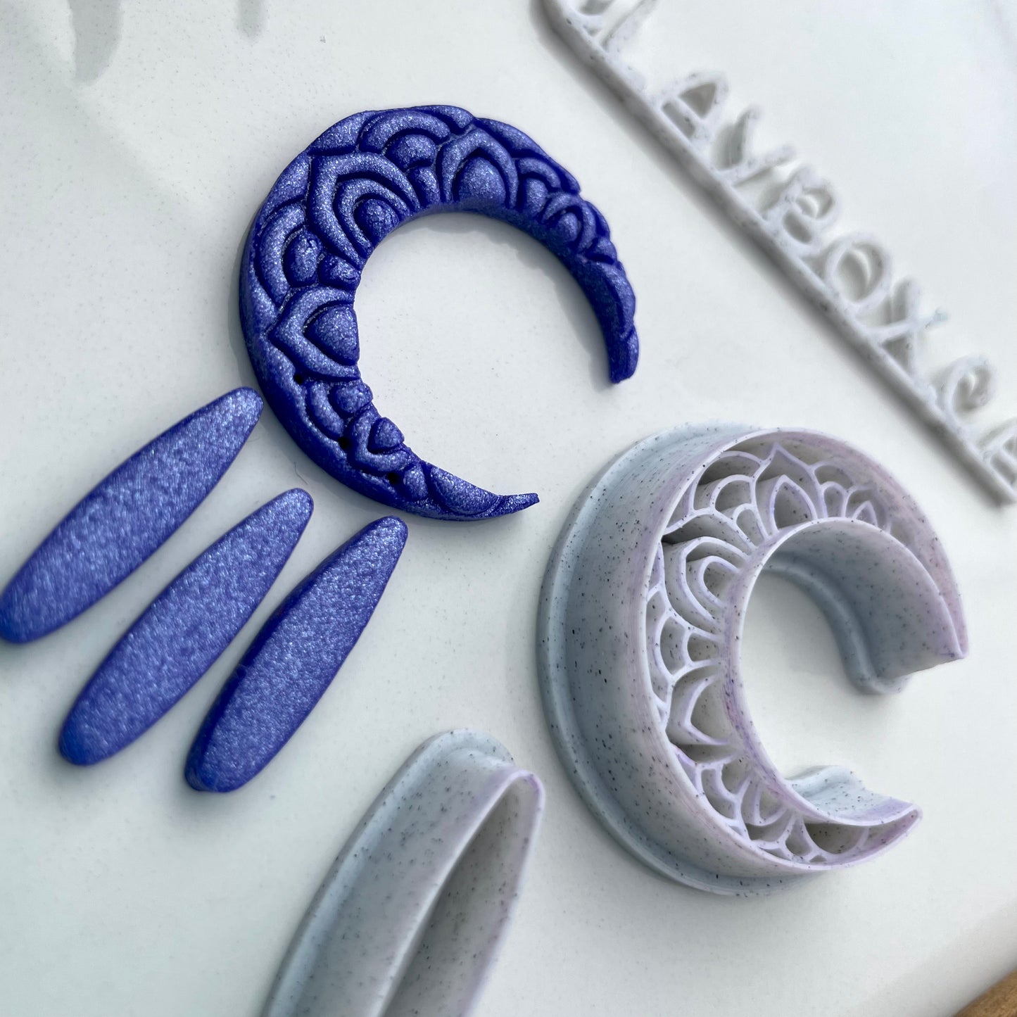 Henna Moon Cutter Set for Polymer Clay - Crescent Moon with Dangle Cutter