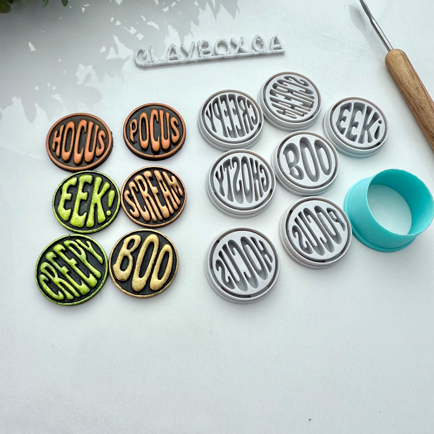 Halloween Word Stamps with Matching Cutter – Polymer Clay Stamps
