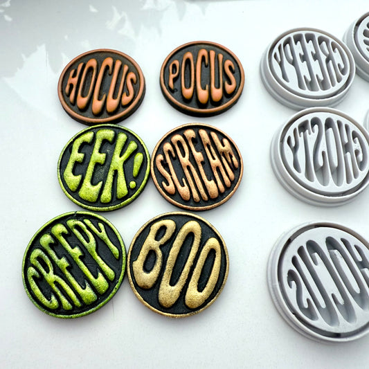 Halloween Word Stamps with Matching Cutter – Polymer Clay Stamps