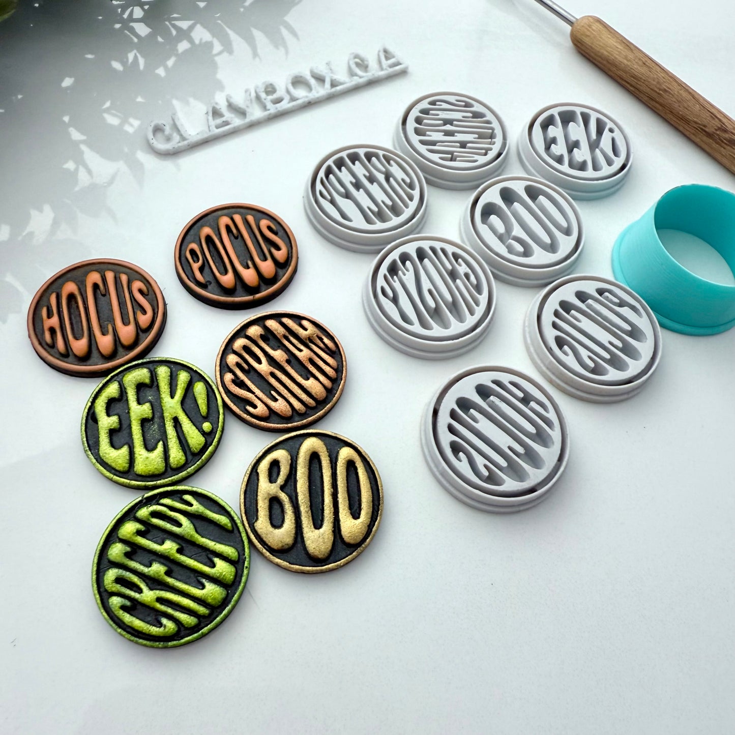 Halloween Word Stamps with Matching Cutter – Polymer Clay Stamps