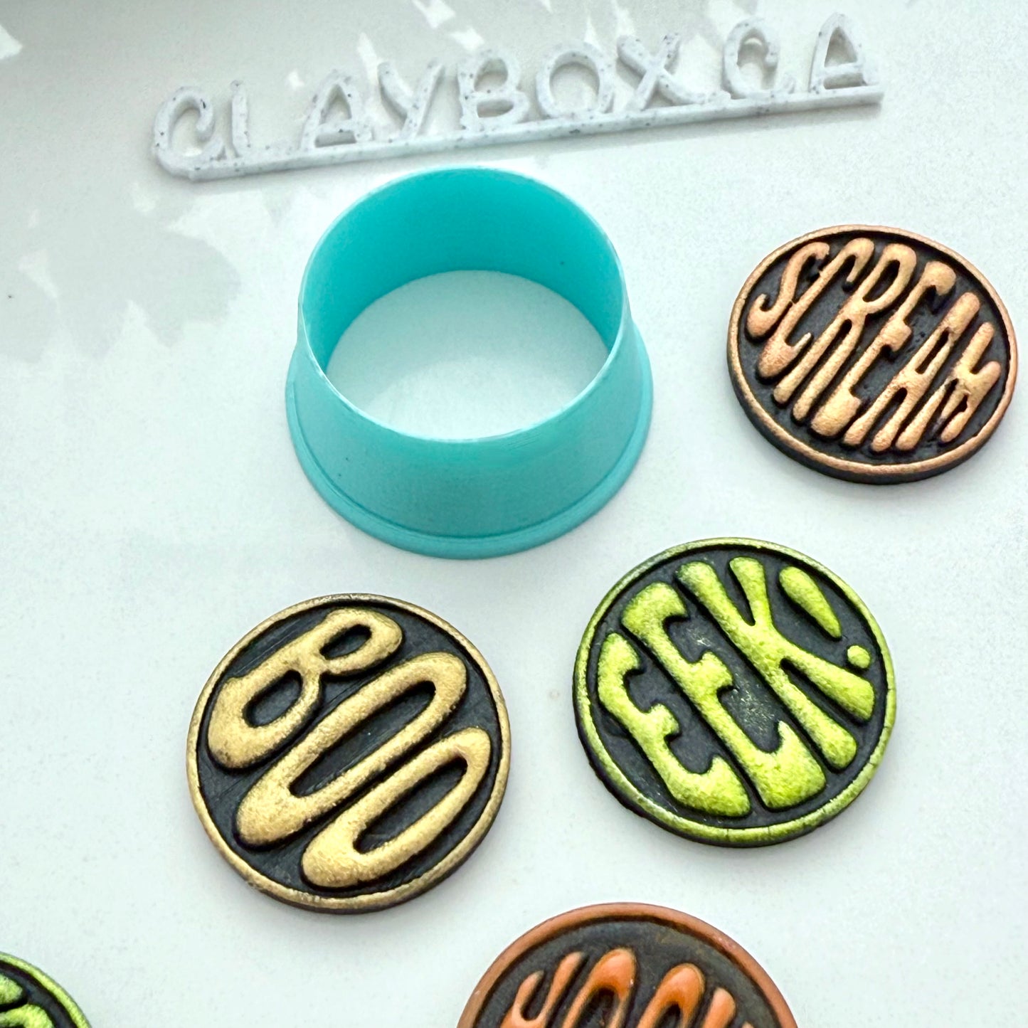 Halloween Word Stamps with Matching Cutter – Polymer Clay Stamps