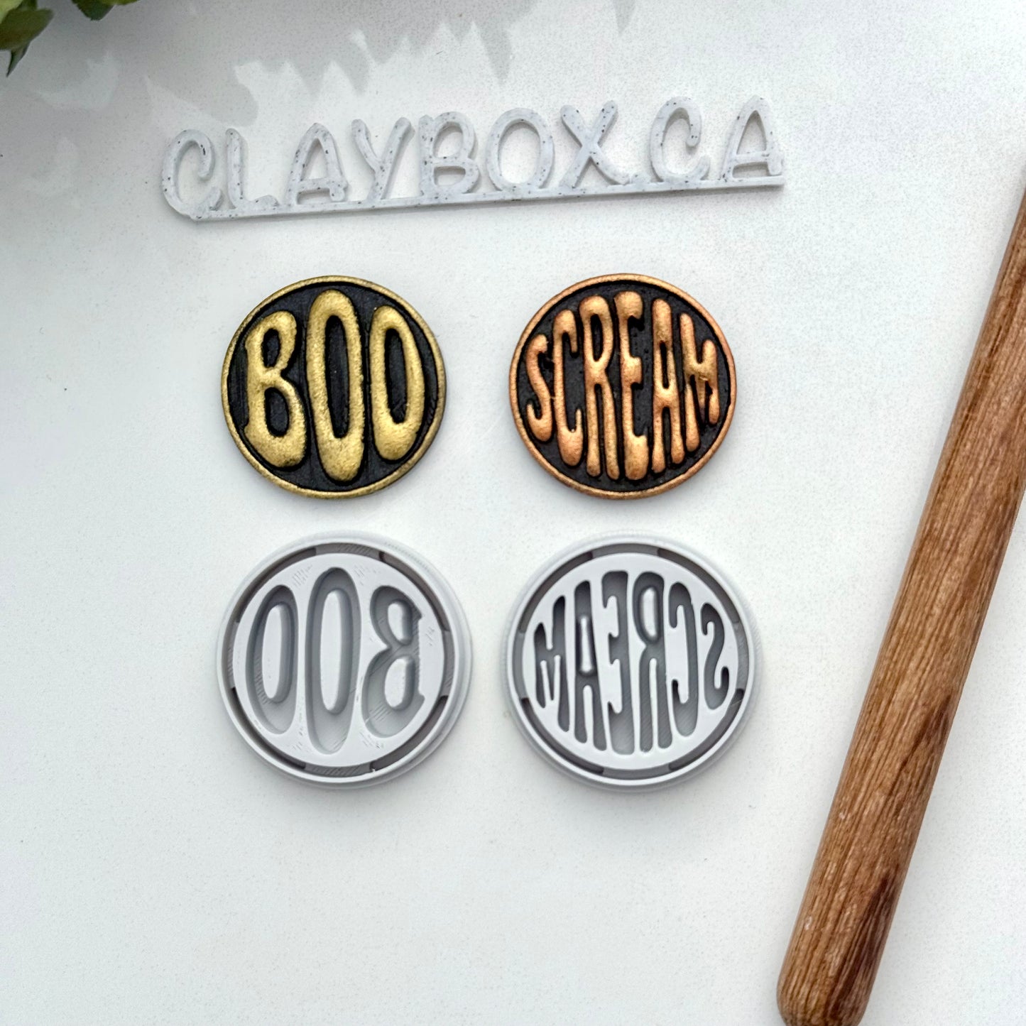 Halloween Word Stamps with Matching Cutter – Polymer Clay Stamps