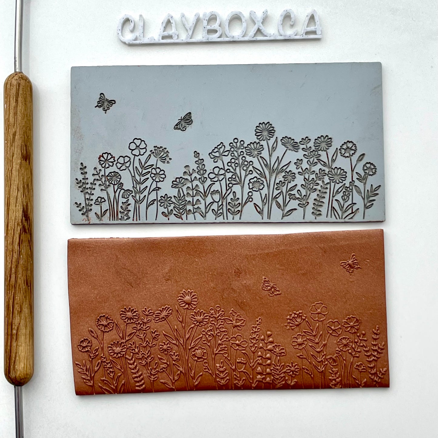 Wildflowers Texture Mat - 2x4” Laser-Engraved Rubber Stamp for Polymer Clay