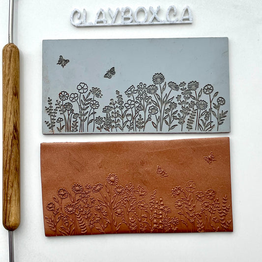 Wildflowers Texture Mat - 2x4” Laser-Engraved Rubber Stamp for Polymer Clay