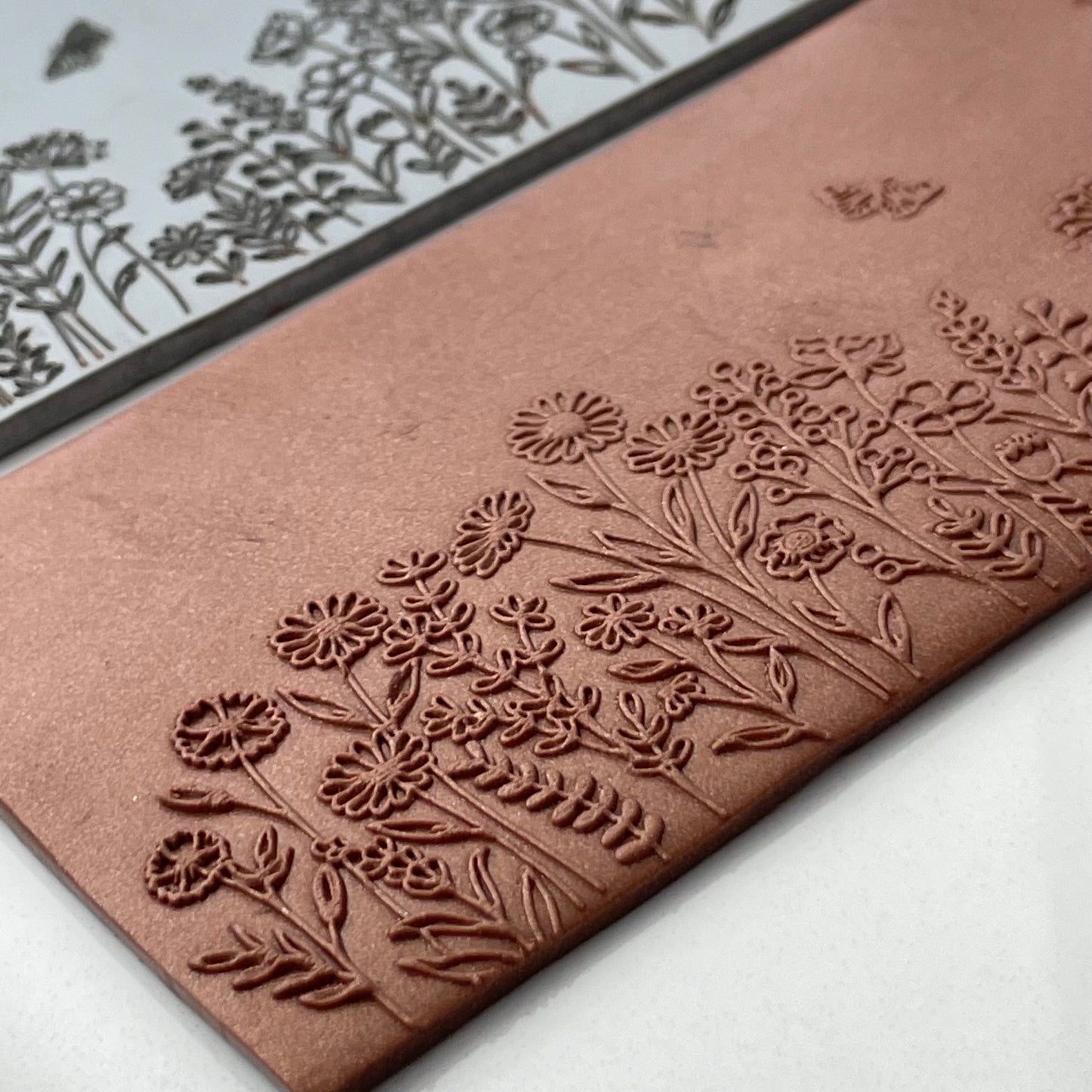 Wildflowers Texture Mat - 2x4” Laser-Engraved Rubber Stamp for Polymer Clay