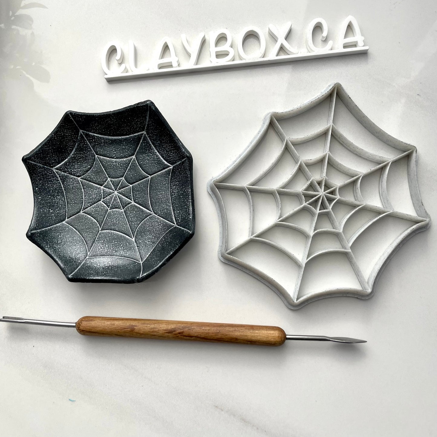 Spider Web Clay Cutter for Coasters or Dishes – Polymer Clay Tool – Large Cutter with Stamp Lines