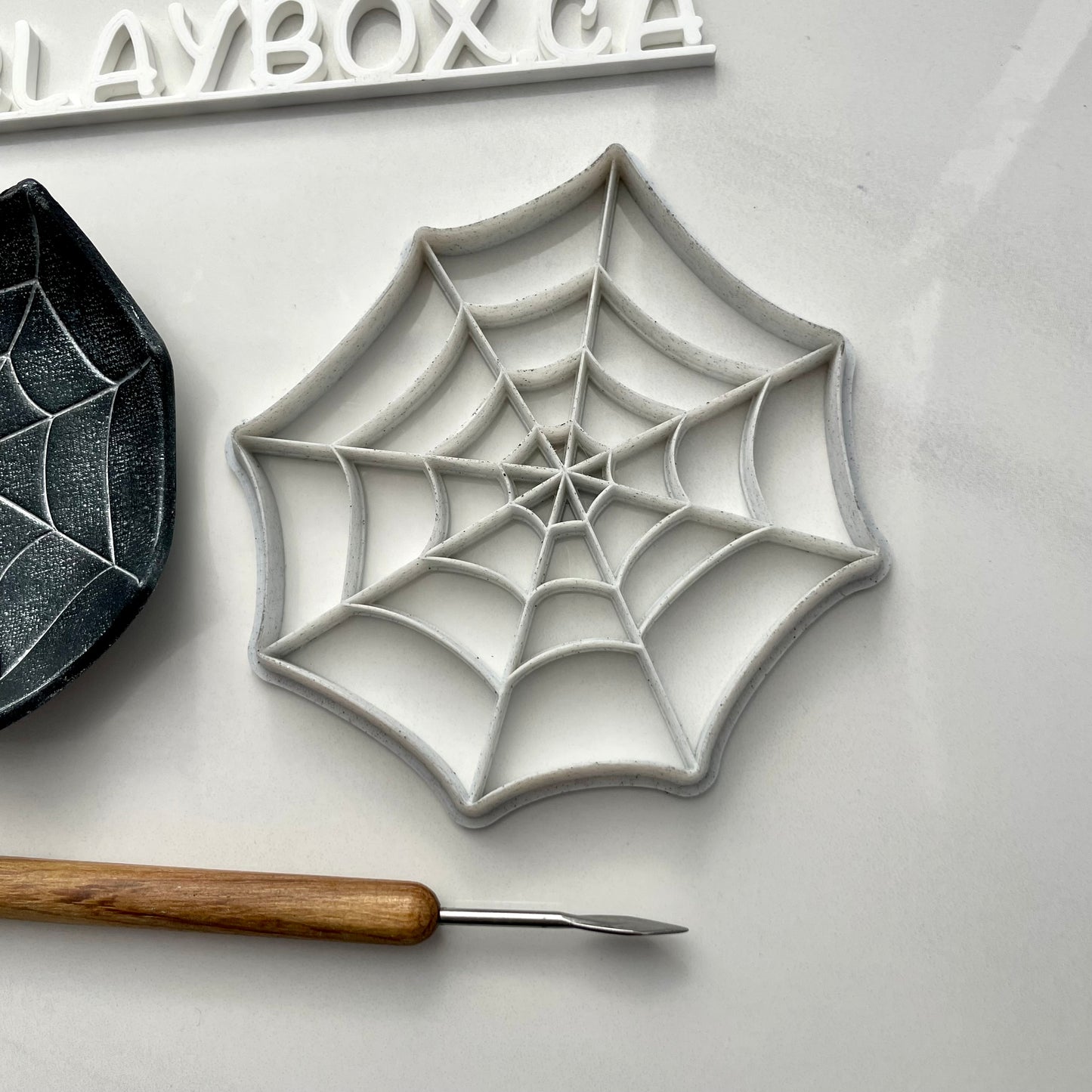 Spider Web Clay Cutter for Coasters or Dishes – Polymer Clay Tool – Large Cutter with Stamp Lines