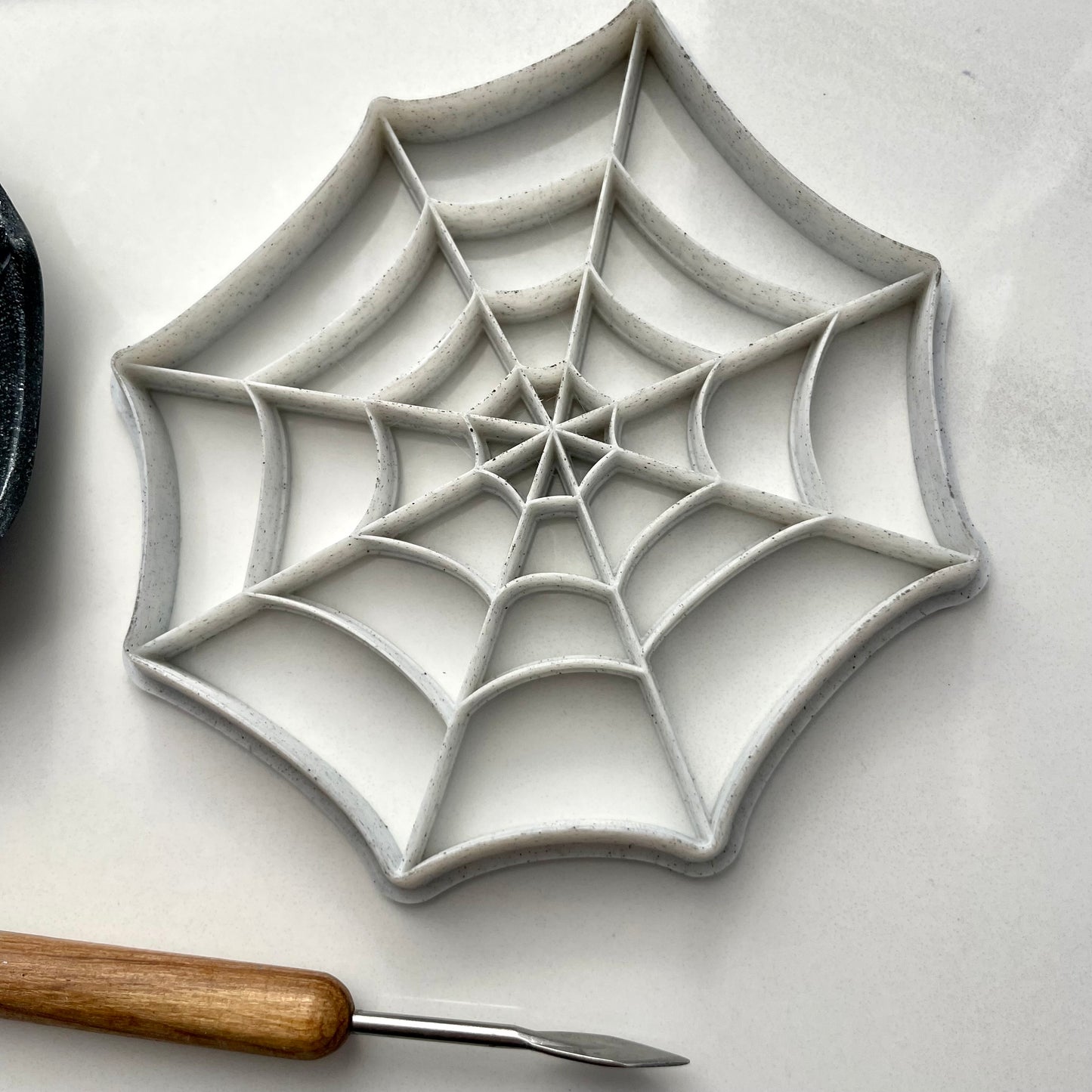 Spider Web Clay Cutter for Coasters or Dishes – Polymer Clay Tool – Large Cutter with Stamp Lines