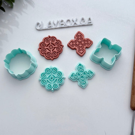 Hmong Stamp Pair with Matching Cutters – Polymer Clay Stamp + Cutter Set