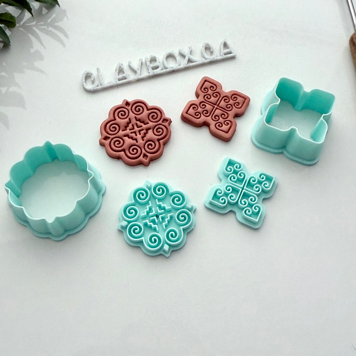 Hmong Stamp Pair with Matching Cutters – Polymer Clay Stamp + Cutter Set