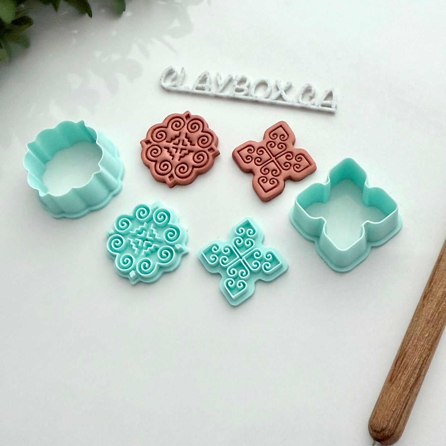 Hmong Stamp Pair with Matching Cutters – Polymer Clay Stamp + Cutter Set