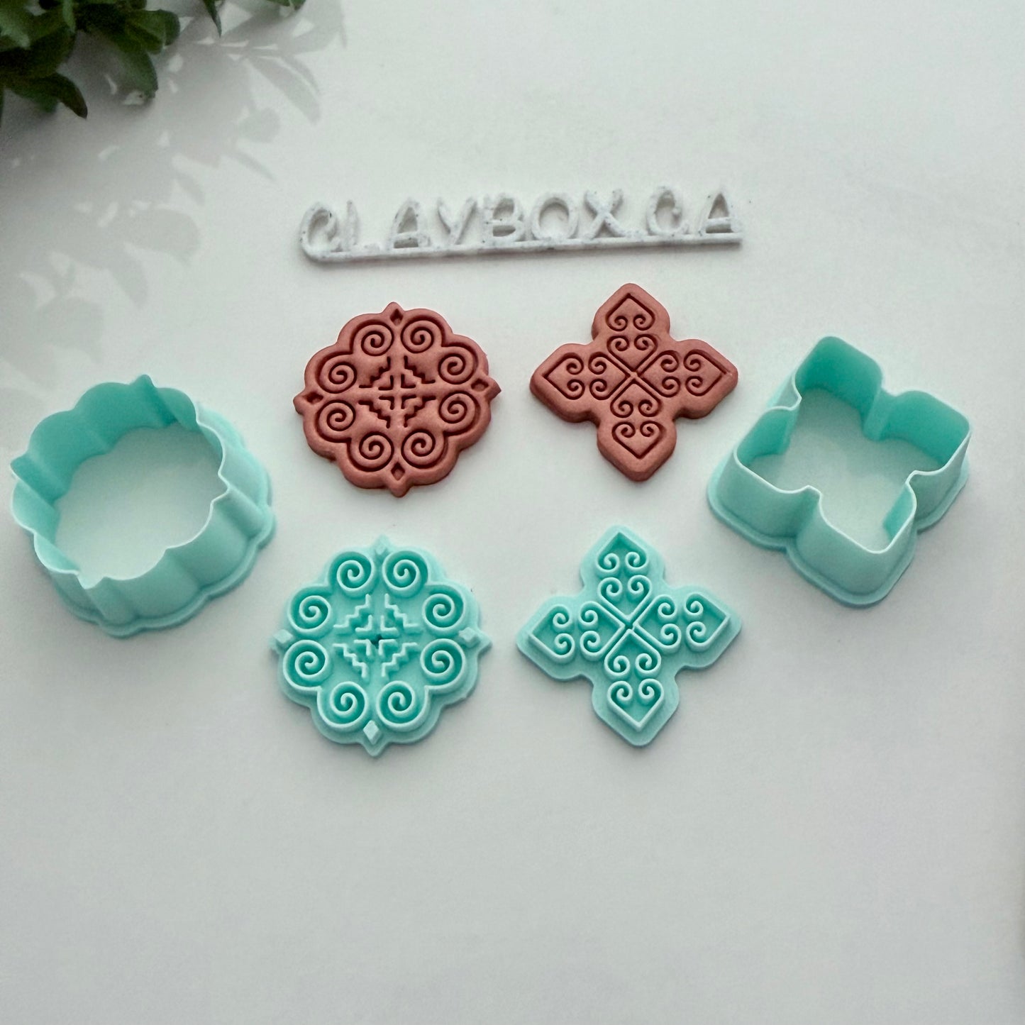 Hmong Stamp Pair with Matching Cutters – Polymer Clay Stamp + Cutter Set