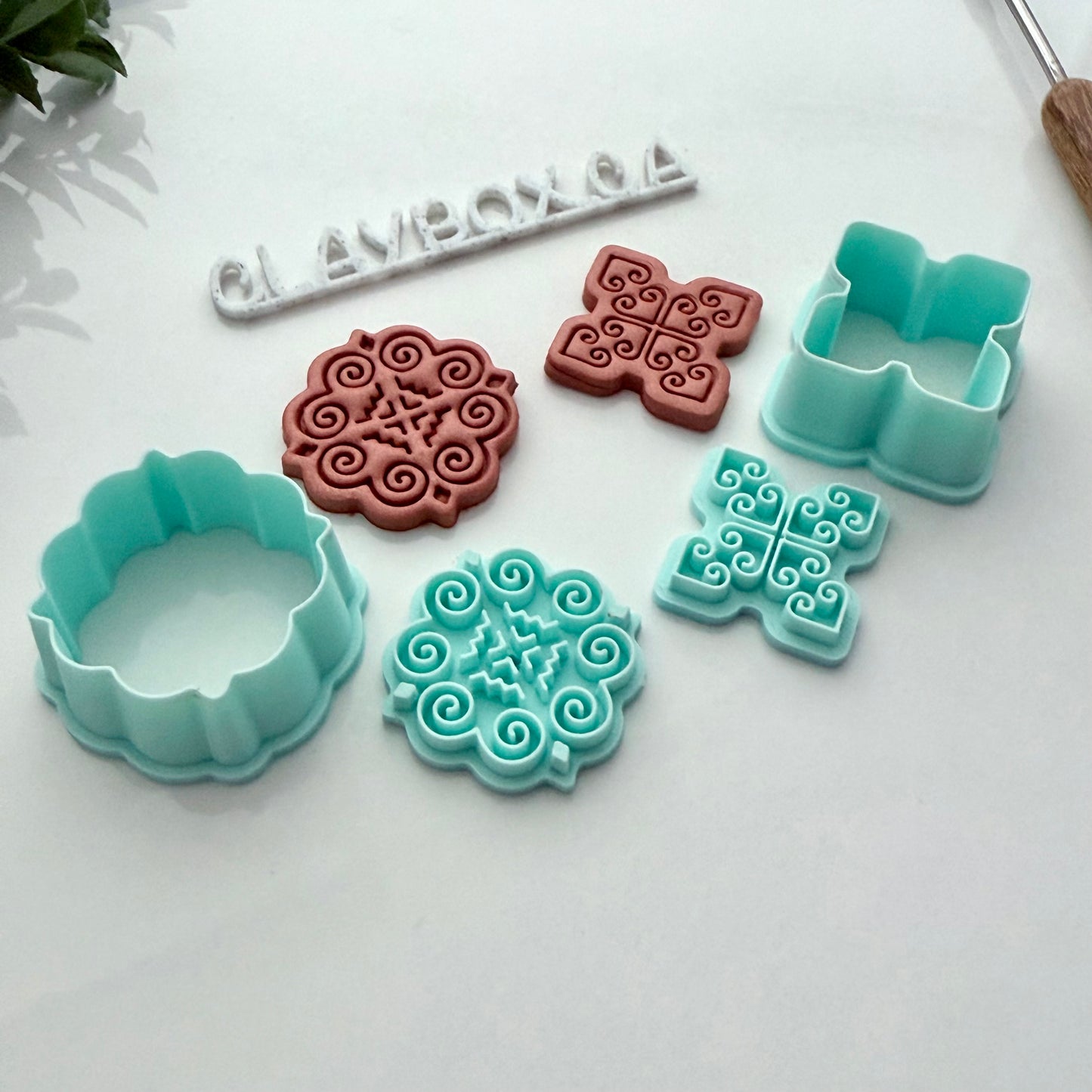 Hmong Stamp Pair with Matching Cutters – Polymer Clay Stamp + Cutter Set