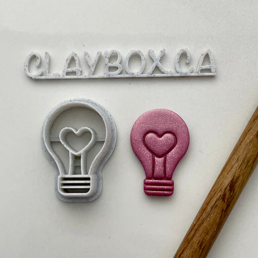 Heart Lightbulb Cutter – Polymer Clay Cutter with Built-In Stamp – 3D Printed Clay Tool