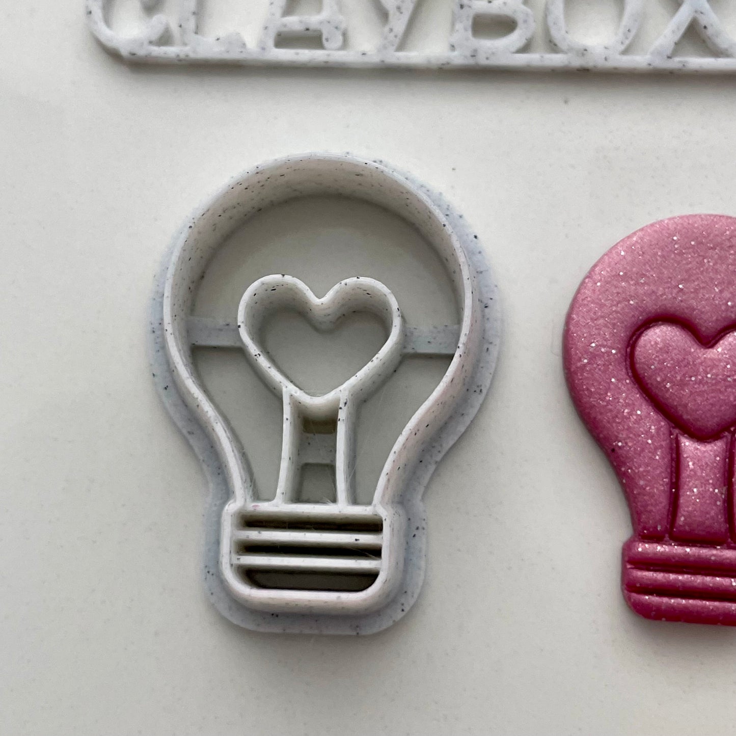 Heart Lightbulb Cutter – Polymer Clay Cutter with Built-In Stamp – 3D Printed Clay Tool