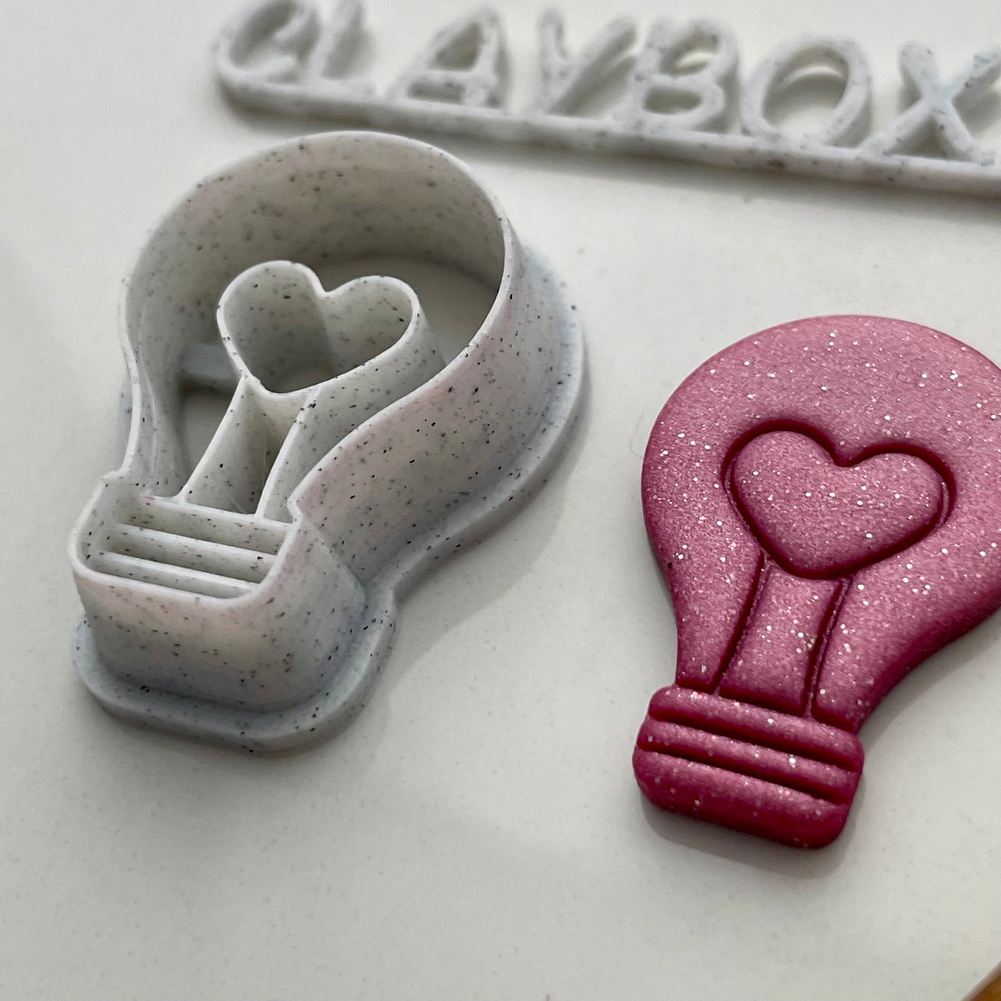 Heart Lightbulb Cutter – Polymer Clay Cutter with Built-In Stamp – 3D Printed Clay Tool