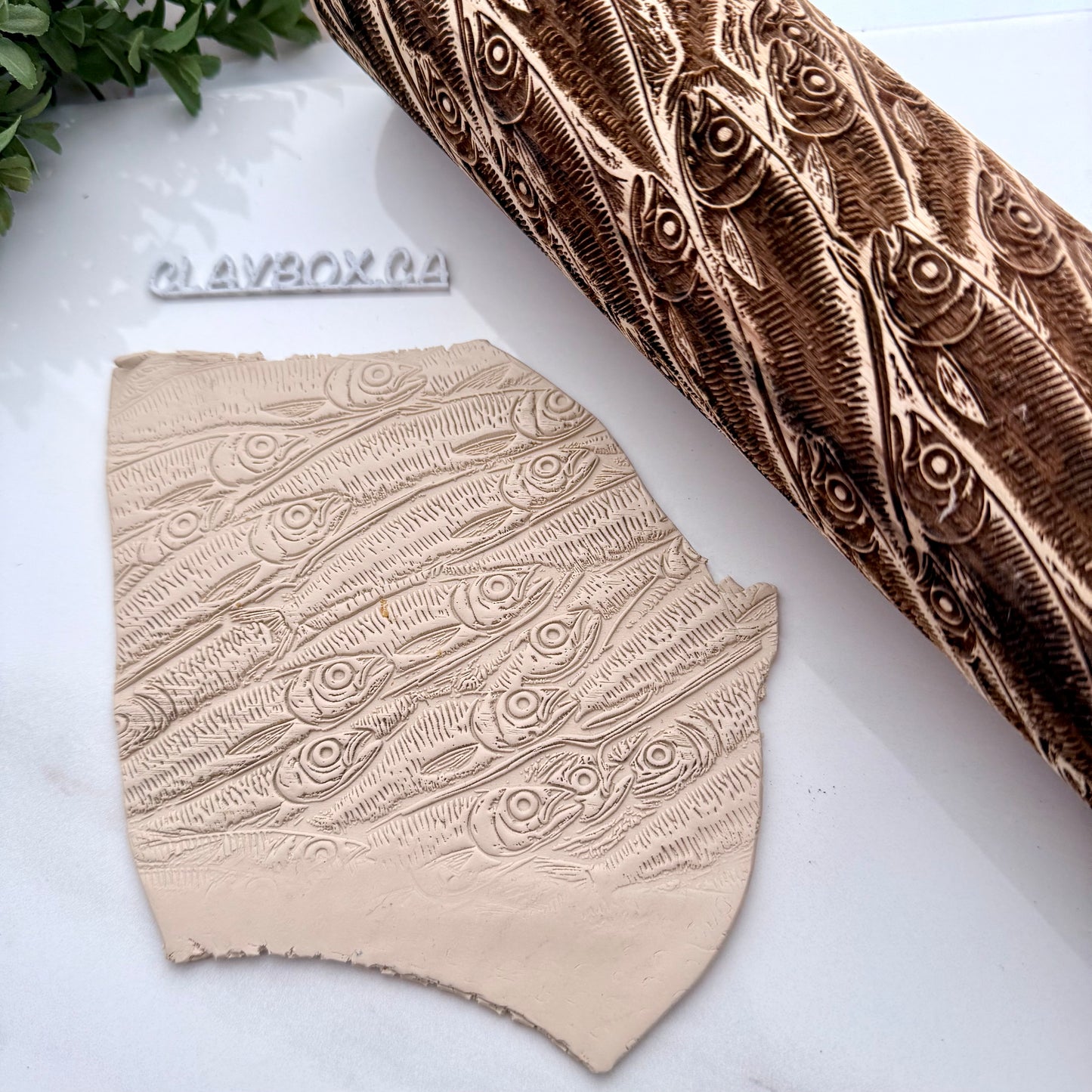 Sardines Texture Roller for Pottery & Clay | 10” Wooden Rolling Pin | Nautical Fish Pattern Ceramic Tool