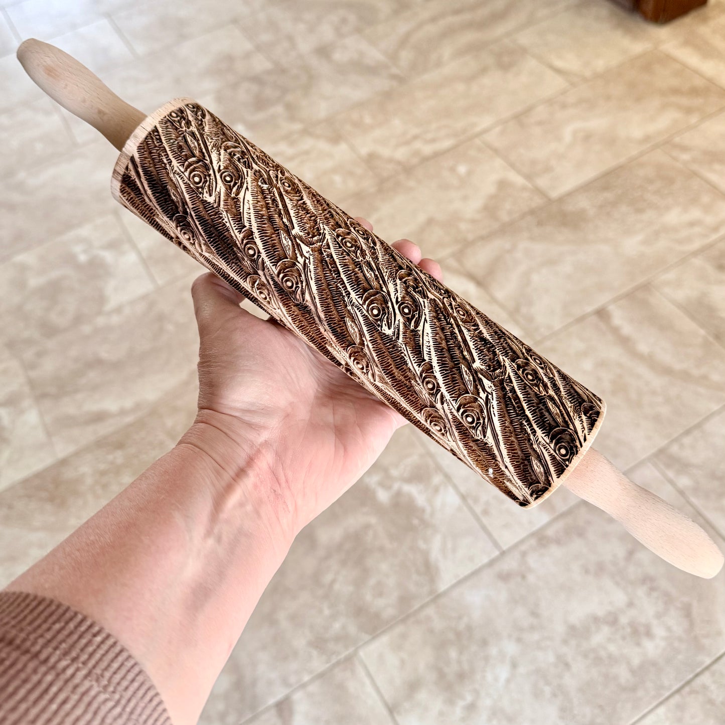 Sardines Texture Roller for Pottery & Clay | 10” Wooden Rolling Pin | Nautical Fish Pattern Ceramic Tool