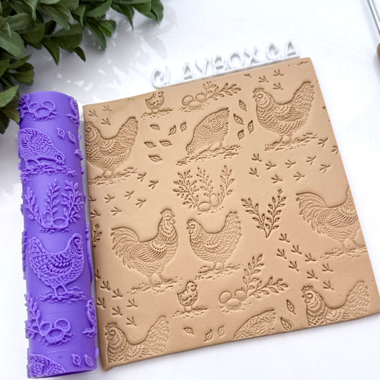 Chicken Texture Roller – Farmhouse Clay Texture Roller – Hen and Rooster Polymer Clay Roller – Farm Animal Clay Tool