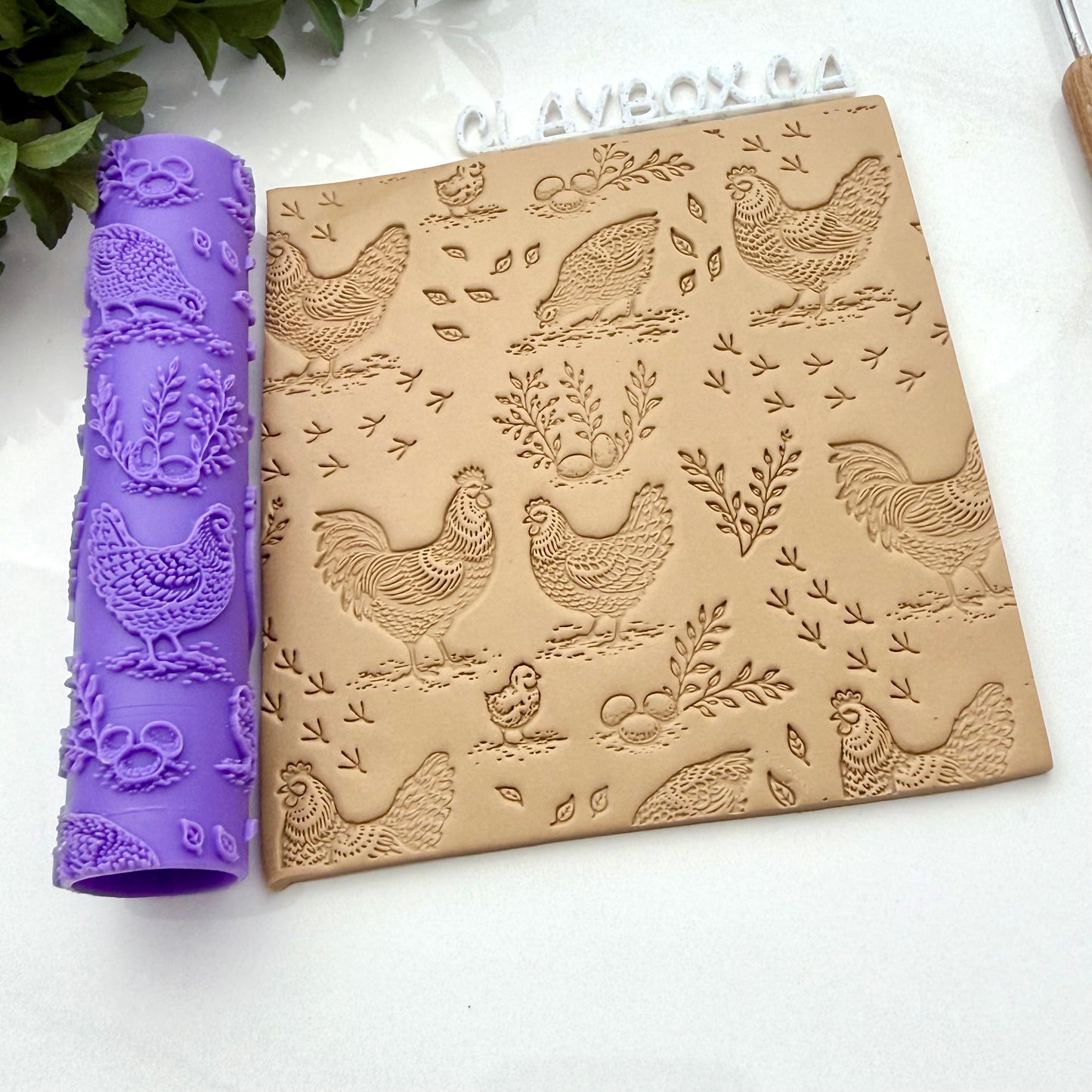 Chicken Texture Roller – Farmhouse Clay Texture Roller – Hen and Rooster Polymer Clay Roller – Farm Animal Clay Tool