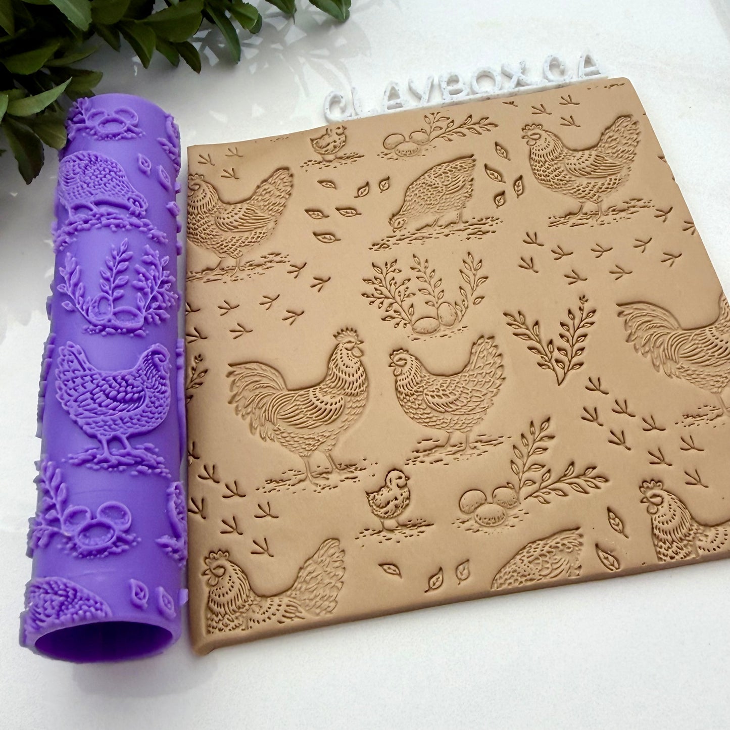 Chicken Texture Roller – Farmhouse Clay Texture Roller – Hen and Rooster Polymer Clay Roller – Farm Animal Clay Tool
