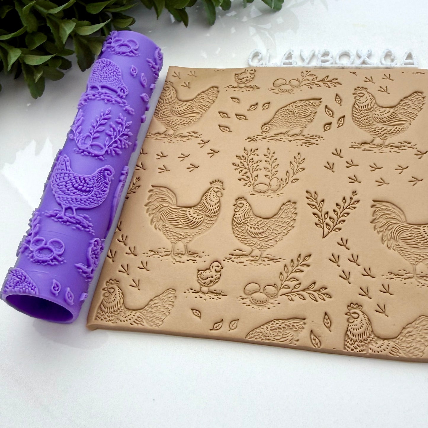 Chicken Texture Roller – Farmhouse Clay Texture Roller – Hen and Rooster Polymer Clay Roller – Farm Animal Clay Tool