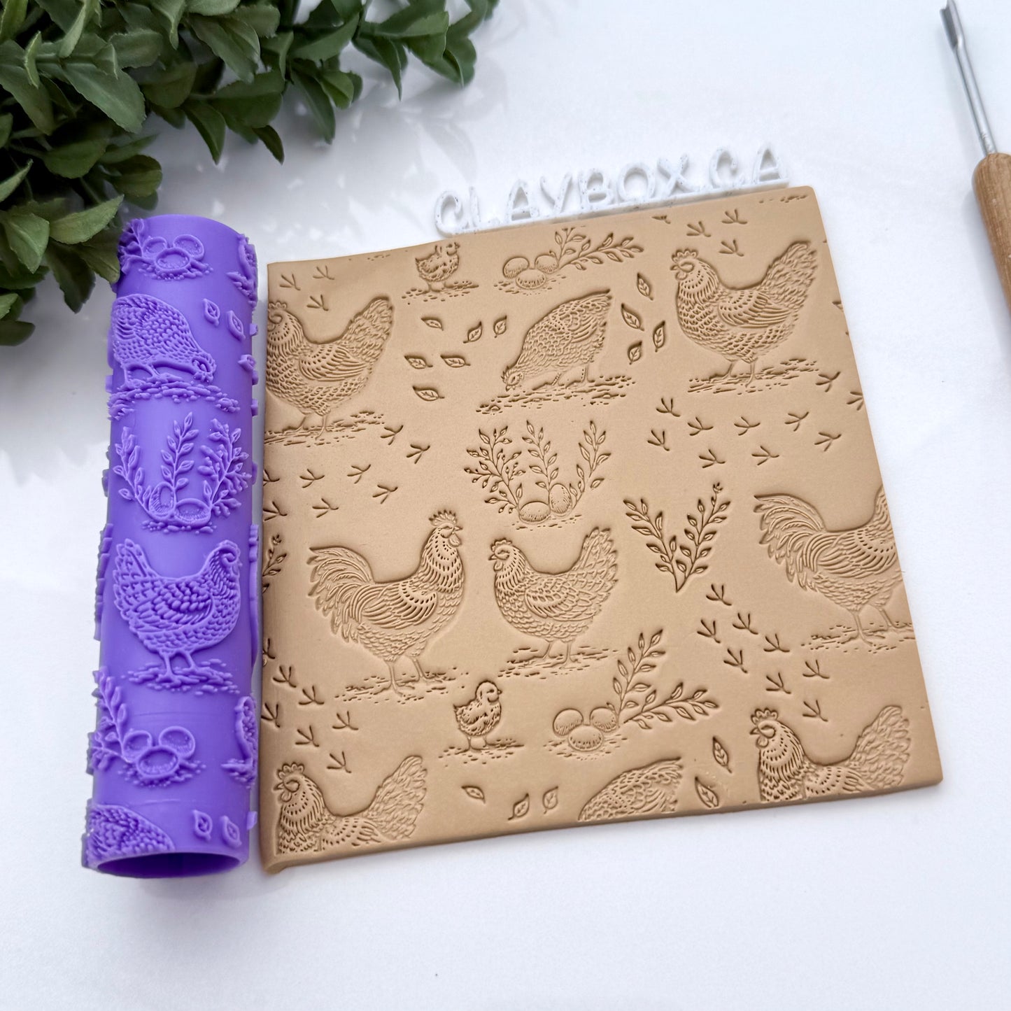 Chicken Texture Roller – Farmhouse Clay Texture Roller – Hen and Rooster Polymer Clay Roller – Farm Animal Clay Tool