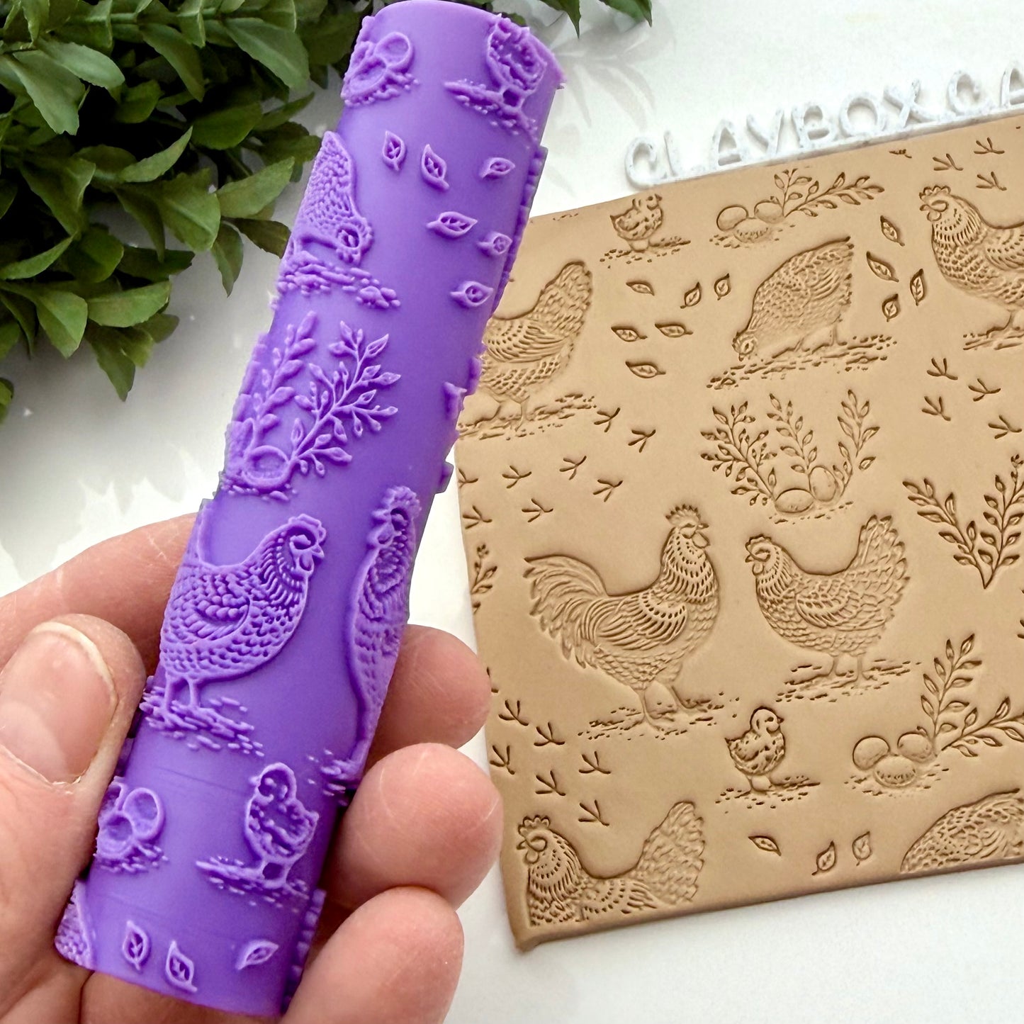 Chicken Texture Roller – Farmhouse Clay Texture Roller – Hen and Rooster Polymer Clay Roller – Farm Animal Clay Tool