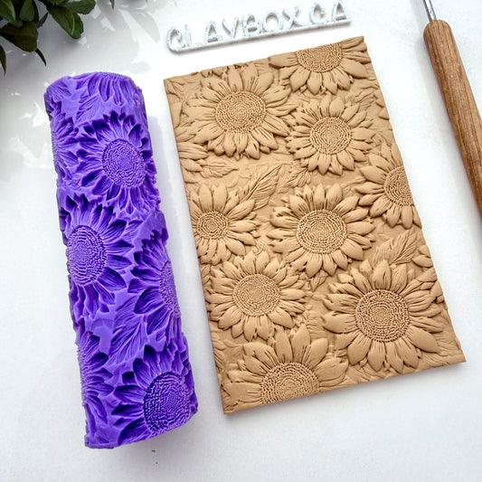 Sunflower Texture Roller – Extra Deep Floral Polymer Clay Texture Roller – Sunflower Clay Pattern Tool – Botanical Clay Texture