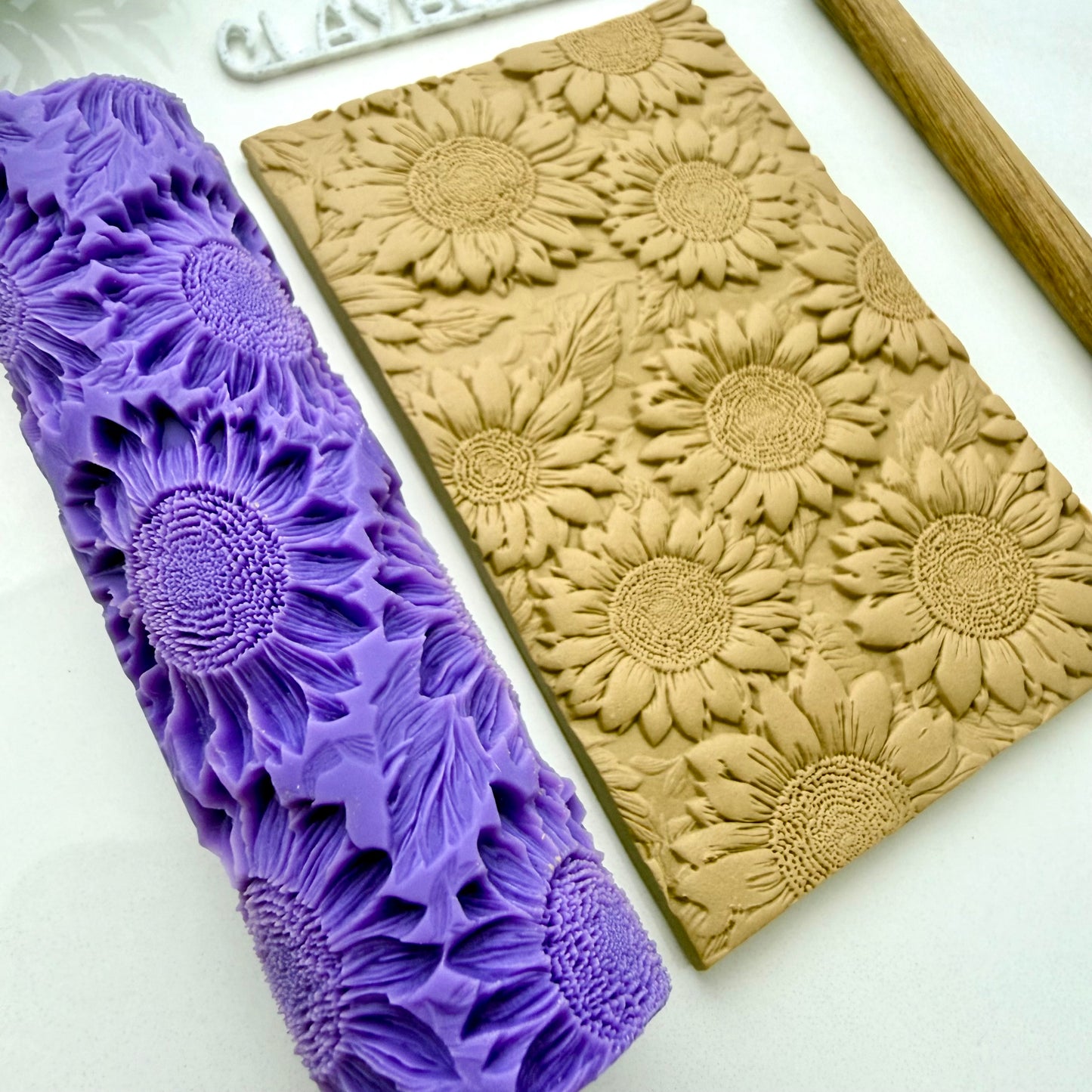 Sunflower Texture Roller – Extra Deep Floral Polymer Clay Texture Roller – Sunflower Clay Pattern Tool – Botanical Clay Texture
